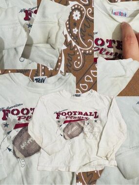 Vintage Rainbow Okie Dokie Football Player Graphic Long-Sleeve Kids Tee - Cream